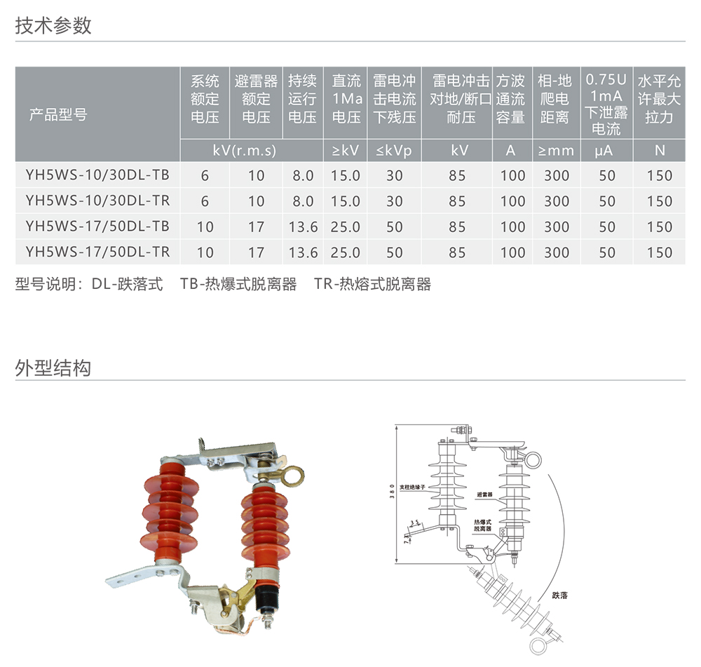 人民電器交流高壓跌落式(可投式、可卸式)避雷器 